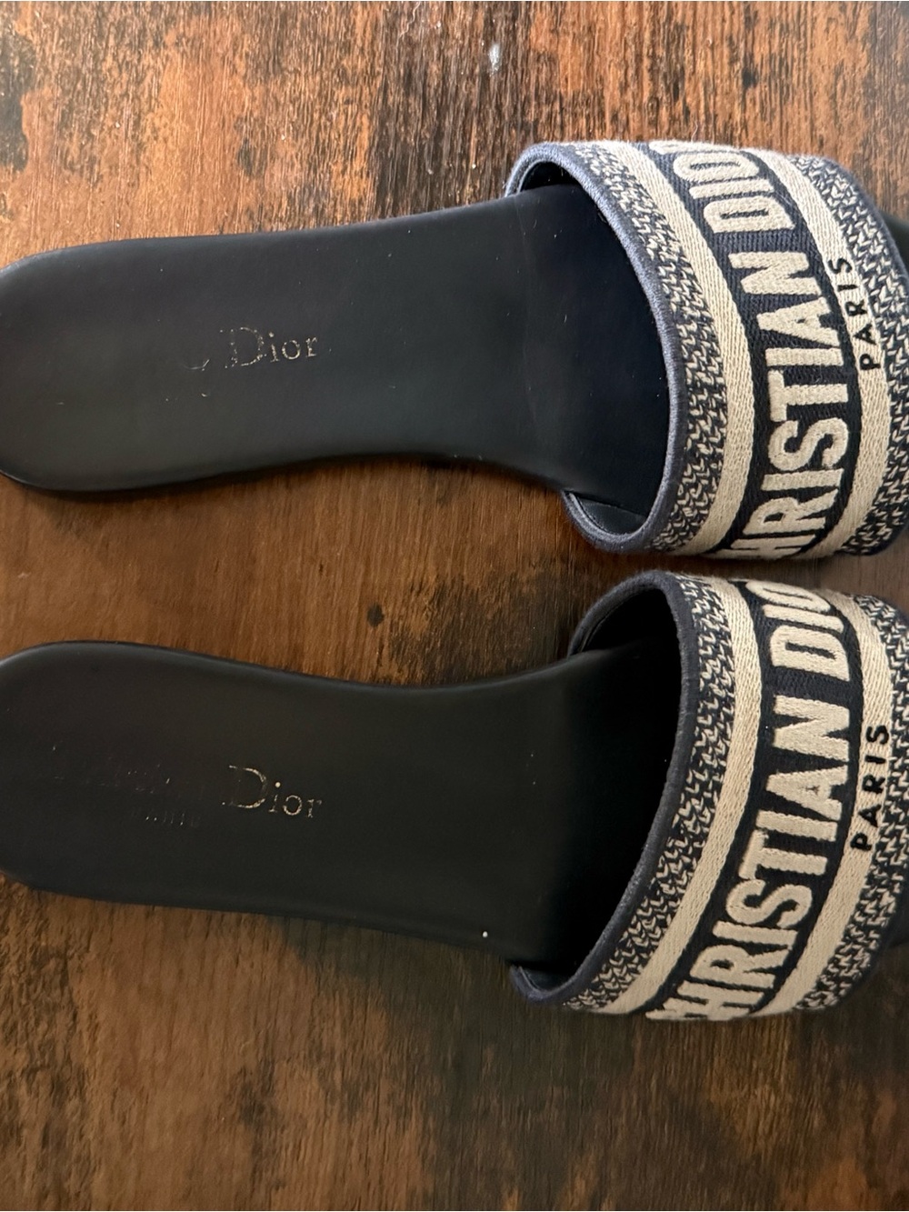 Dior Black Footbed Beige Logo Jacquard Slide Mules